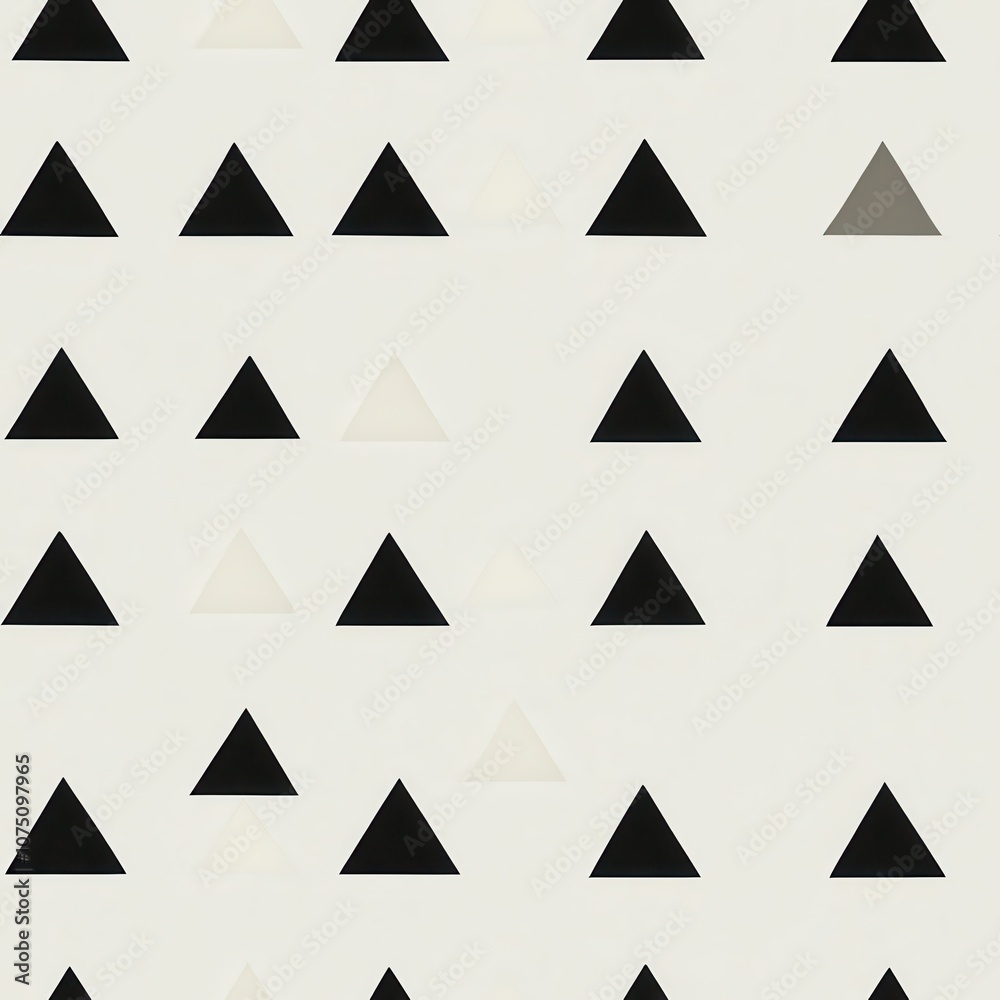 Poster A minimalistic black and white pattern featuring various triangles arranged in a rhythmic design on a light background