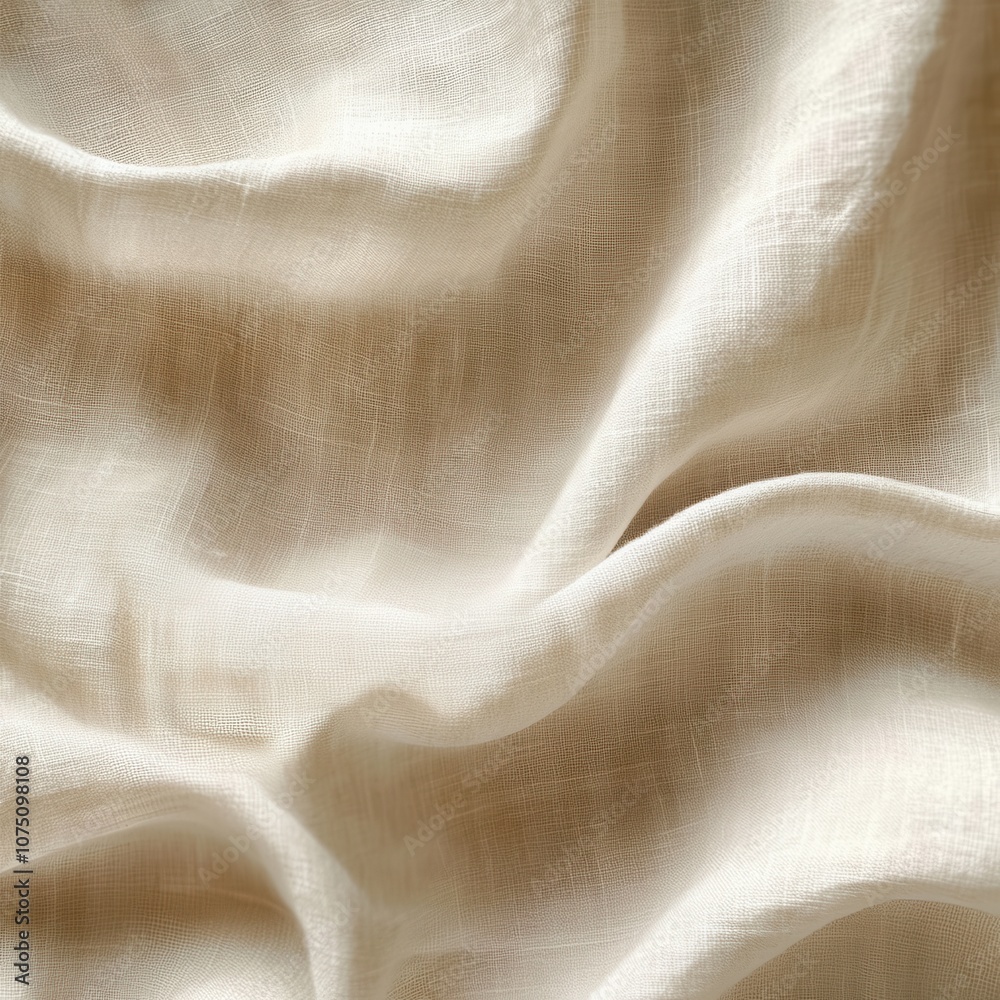 Poster soft linen fabric texture showcasing gentle drapes in natural light, perfect for minimalistic interi