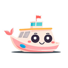 Obraz premium Minimalistic Cute Cartoon Boat with Friendly Expression