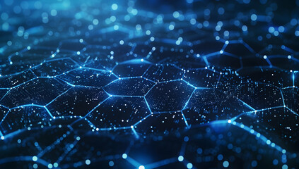 Blue background with a hexagonal pattern, representing technology