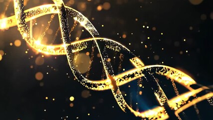 A gold colored DNA strand with a black background - Powered by Adobe