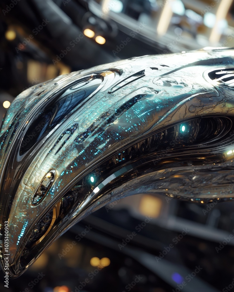 Aufkleber A stunning close-up of an alien-designed spacecraft showcasing intricate metallic patterns and glowing elements