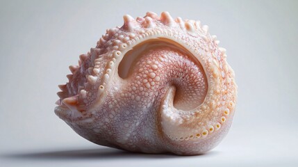 Octopus in a graceful spiral: A captivating close-up of a curled cephalopod, showcasing the intricate texture and unique form of this enigmatic sea creature.