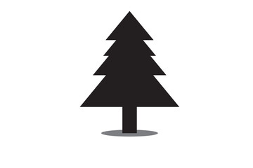 Fototapeta premium Simple black flat Christmas tree vector icon isolated with shadow; fir tree graphic symbol; sign for Christmas and New Year holidays, can be used for greeting cards