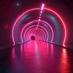 Naklejka premium 3D Neon Tunnel Pink Lights Reflections Abstract Background