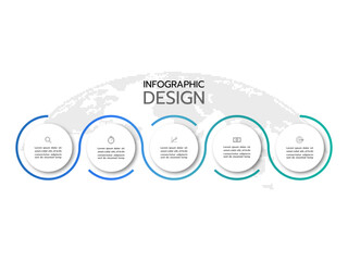 Thin line template infographic element design with 5 step process suitable for web presentation and business information.
