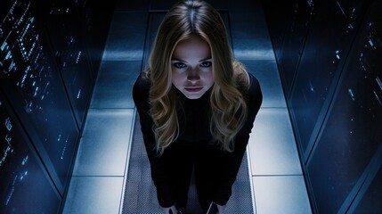 Focused Female IT Specialist in Server Room