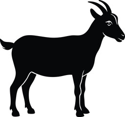 Siberian goat silhouette, black dairy goat vector