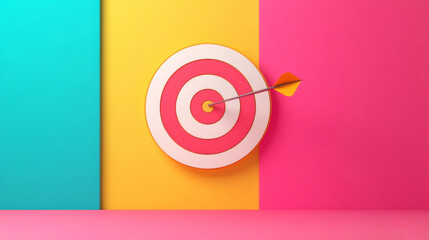 Bright Colorful Target Icon with Dart Hitting Bullseye Symbolizing Success and Achievement