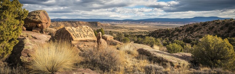 Explore the stunning petroglyphs at the ancient rock art site surrounded by a breathtaking landscape