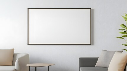 Minimalistic Living Room with Blank Frame, Couch, and Coffee Table, Perfect for Artwork Display and Interior Design Inspiration in Modern Homes