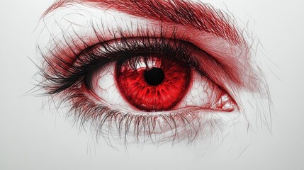 intricately hand-drawn red eye symbol, depicted in detailed chalk sketching isolated against a clean white background, evoking themes of protection and perception