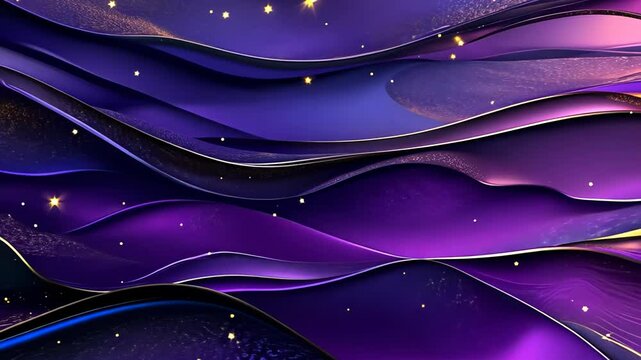 Experience the dynamic dance of colors in rich shades of purple and gold, creating a captivating visual effect reminiscent of a starry night sky, creating stunning, dreamy visual effect, digital art