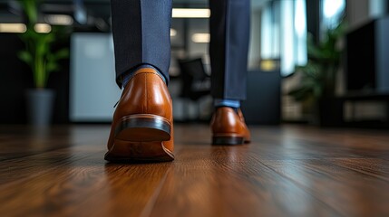 Fototapeta premium Male professional walking in formal shoes on polished wooden floor
