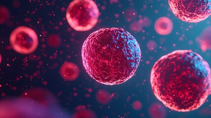Naklejka premium Futuristic Cellular Microscopy with Glowing Holographic Health Data Visualization