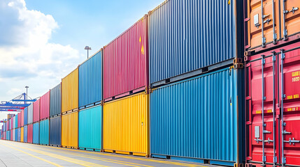 Fototapeta premium Colorful Shipping Containers at the Port, cargo, harbor, dock, seaport, freight