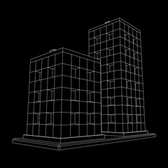 Residential and commercial Apartment building. Small city house. Wireframe low poly mesh vector illustration