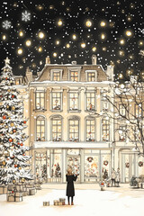 Obraz premium A woman decorating a christmas tree.