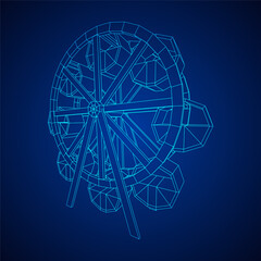 Ferris wheel spinning amusement park. Wireframe low poly mesh vector illustration.