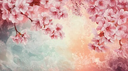 cherry blossom flowers in shades of pink and red in a traditional oriental style