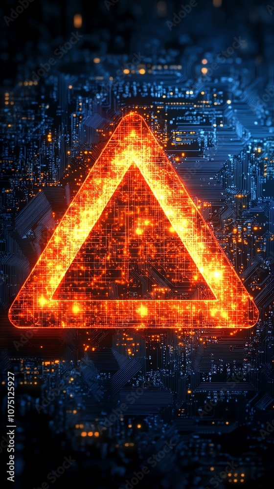 Poster A glowing red warning triangle on a circuit board background.