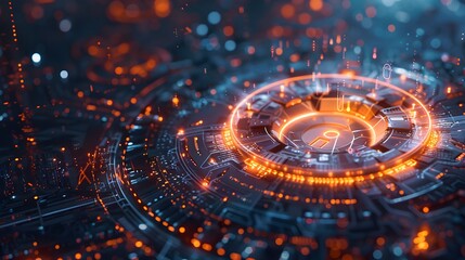 A glowing, abstract design with a circle in the center. The circle is surrounded by a series of smaller circles, all of which are illuminated. The overall effect is one of chaos and confusion