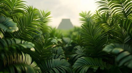 Fototapeta premium Chichen Itza Jungle Surrounding Ancient Mayan Pyramid 3D