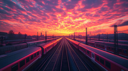 Railway Tracks at Sunset, train, railroad, transportation, travel, journey