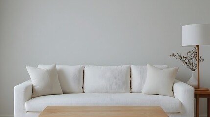 Naklejka premium Cozy and Relaxing Minimalist Living Space with Warm Neutral Accents