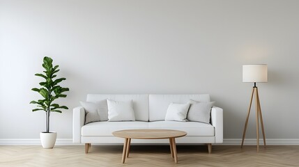 Cozy Minimalist Living Room with Warm Natural Wood Accents and Soft Tones