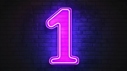 Neon Number One on Brick Wall, neon sign, neon light, glowing, bright, purple