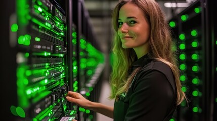 Female Engineer Monitoring Server Performance