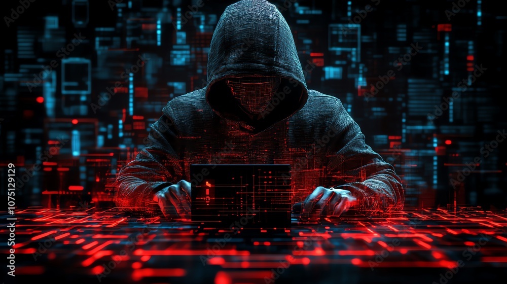 Aufkleber a hooded figure sits at a glowing computer, their face obscured by shadow, representing the anonymit