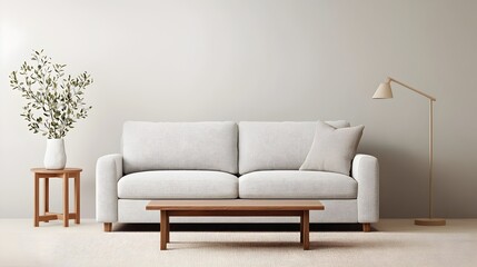 Cozy Minimalist Living Room with Warm Lighting and Neutral Tones