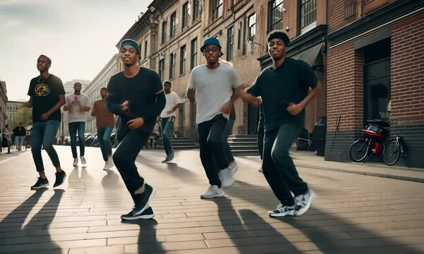 People dancing breakdance. Hip hop dancers.