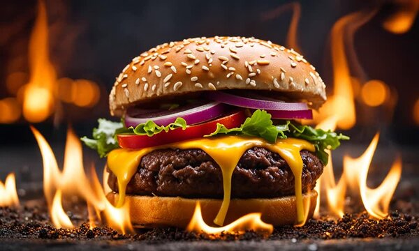 Burger with fire.