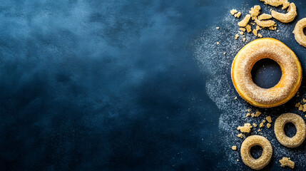 Glazed Donut on Blue Background, doughnuts, sugary donut, donut with sugar, donut sprinkle, donut topping