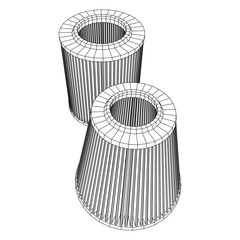 Car engine air filters. Auto spare part. Car care service maintenance. Wireframe low poly mesh vector illustration.