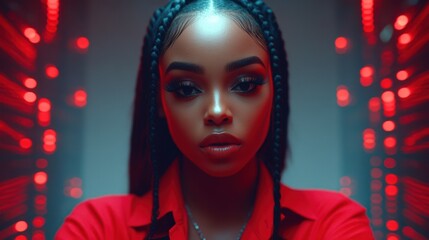 Female IT Specialist in Server Room with Technical Style