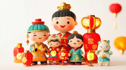 Fototapeta premium Colorful Chinese festival figurines celebrating tradition and joy.