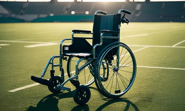 Wheelchair on a football field.