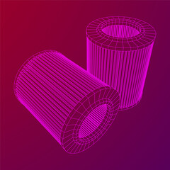 Car engine air filters. Auto spare part. Car care service maintenance. Wireframe low poly mesh vector illustration.