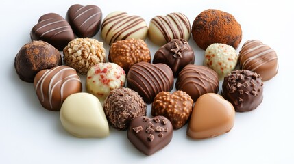 Delicious assortment of heart-shaped chocolates beautifully arranged for a romantic occasion or celebration in soft lighting