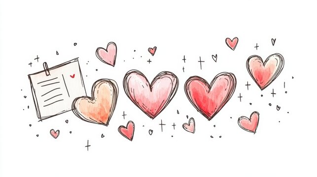 A whimsical collection of hearts and a charming note celebrating love and affection in a vibrant design meant to inspire joy and warmth