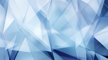 Contemporary abstract background in varying shades of blue, transitioning from dark to light. Layered with textured white transparent materials that form geometric shapes such as triangles