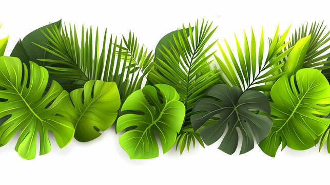 Tropical Leaves Seamless Pattern, palm leaves, monstera leaves, green leaves, foliage, tropical background