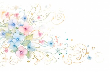 Elegant calligraphy style featuring the phrase "Happy Birthday" in a swirling script, surrounded by delicate floral elements in pastel colors.