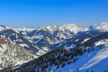 winter mountains landscape sky forest snow alps ski holiday