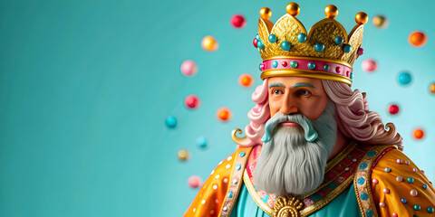 Fototapeta premium Reyes Magos Festive Carnival Glossy Background Vibrant Elements Copy Space Ideal for Carnival Themed Advertisements Magazine Covers Lively Scene for Stock Photo Concept