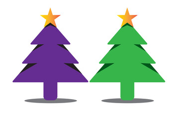 Christmas tree illustration. New Year holidays, Christmas Eve - celebration and decoration, geometric element. New Year winter decorative vector element, geometric green tree with stars, holiday icon.